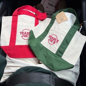 Trader Joe's Mini tote Red and Green Mini Tote Bags Set of 2